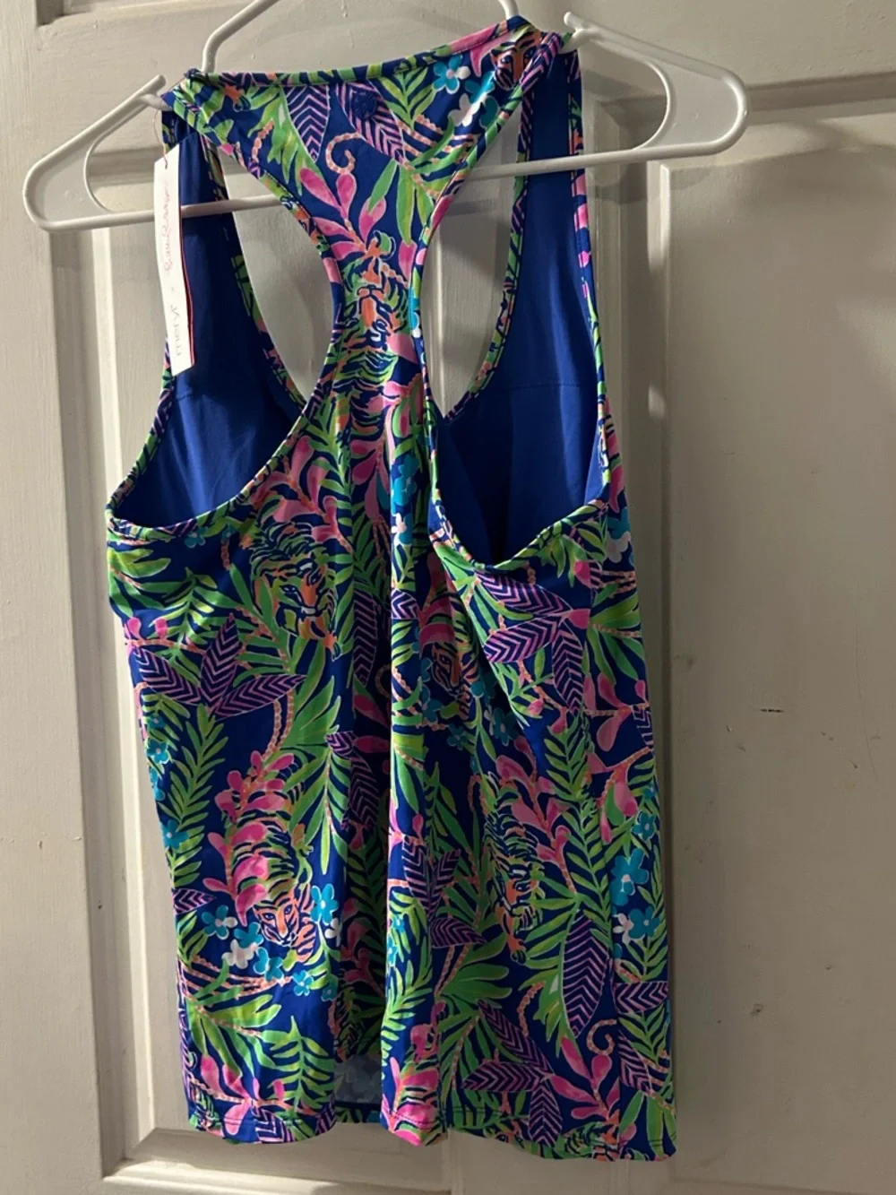 Lilly Pulitzer Blue Floral Racerback Swim Tank with Pink & Green Accents - Picture 2 of 2